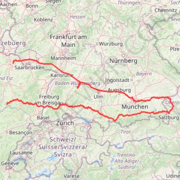 Trace GPS Road trip France - Allemagne - Autriche, par la Bavière, itinéraire, parcours