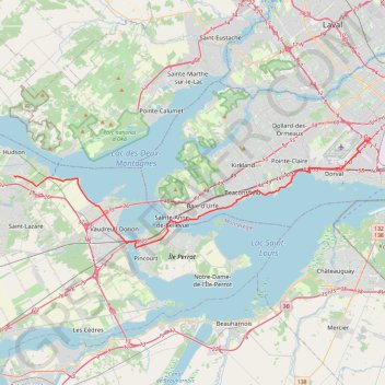 Trace GPS Montréal - Vaudreuil-Dorion, itinéraire, parcours