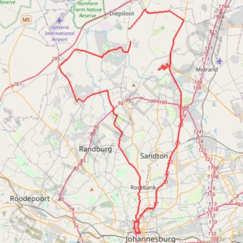 Trace GPS Johannesburg, itinéraire, parcours