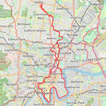 Trace GPS Aspley - Brisbane City Loop, itinéraire, parcours