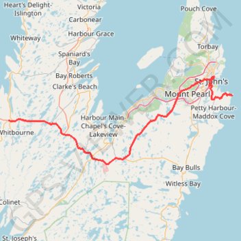Trace GPS Whitbourne - St. John's, itinéraire, parcours
